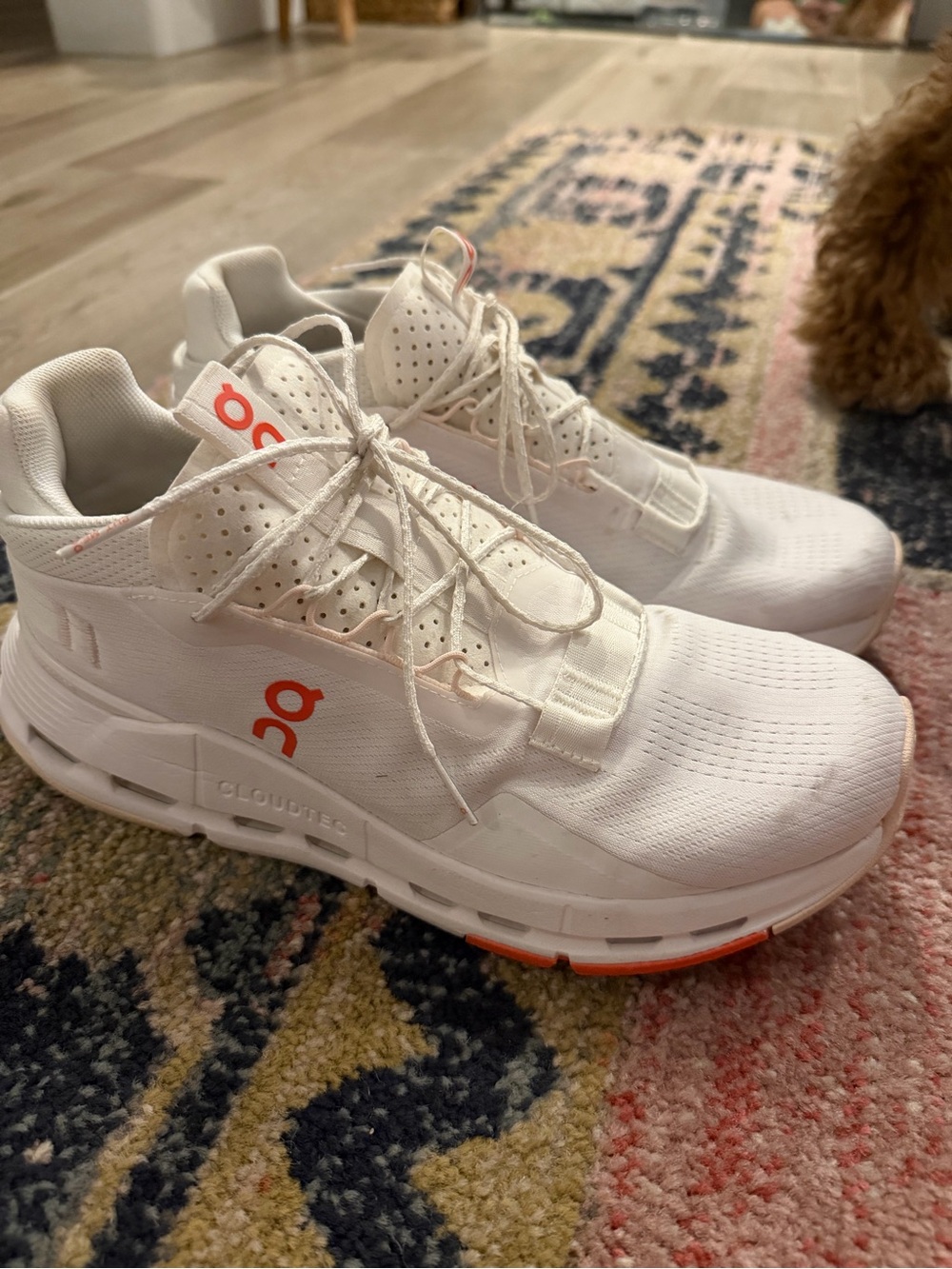 On Running Cloudnova womens Running Sneakers - White with Orange Accents